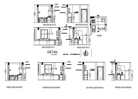 Elevation And Sectional Detail Of Kitchen Layout CAD Structure Autocad