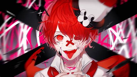 Download Crazy Red Anime Boy Art Desktop Wallpaper