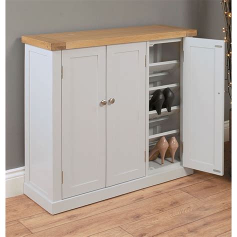 This option is ideal if you live with multiple people (and especially if some of those people are children). Chadwick grey painted oak hallway furniture large shoe ...