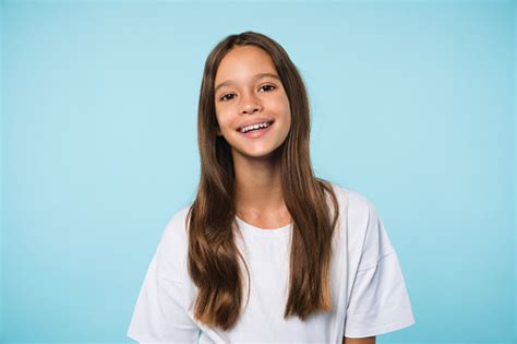 Cheerful Caucasian Schoolgirl Teenager Pupil Student Smiling With