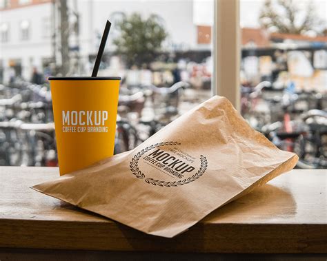 coffee cup  paper pouch branding mockup  mockup
