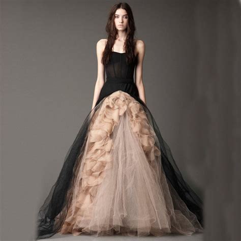 A Line Strapless Victorian Gothic Wedding Dress Ruffled Tulle Black