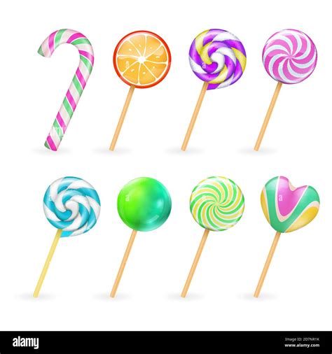 Realistic Lollipops Candies Vector Isolated On White Background