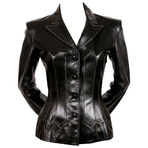 1991 Azzedine Alaia Black Leather Corset Jacket With Topstitching At