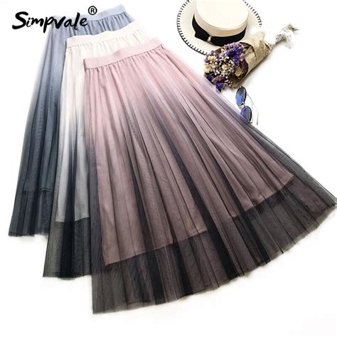 Simpvale Tulle Pleated Skirt Women Spring Summer Gradient Korean