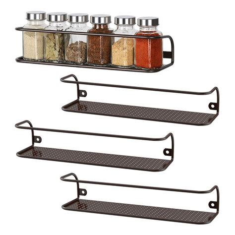 Wall Mount Metal Spice Racks With Guard Rail Set Of 4 Brown