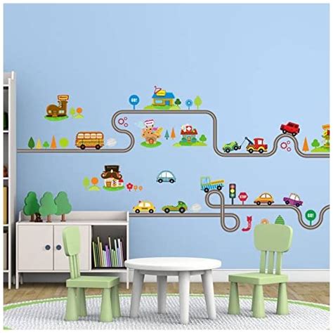 Amaonm Removable Cute Cartoon Kids Room Wall Decal Diy Vinyl City Car