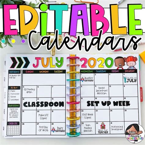 Teacher Calendars Learning In Wonderland Teacher Calendar Editable