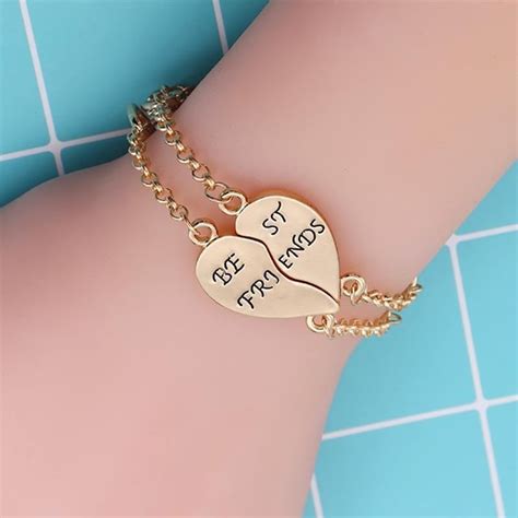 Charm Best Friends Bracelets For Women Girls Heart Bangles Gold Silver