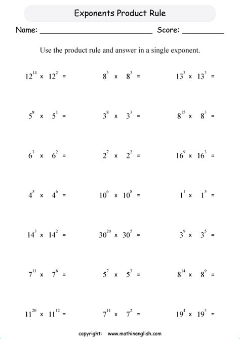Product Rule Worksheet Exponents Pdf