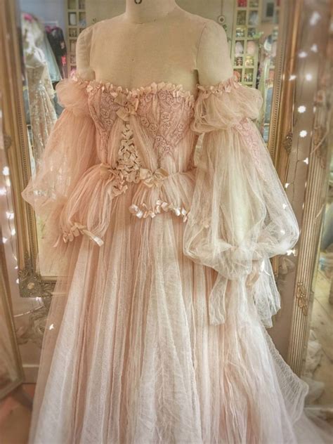 Romantic Blush Tulle And Lace Wedding Dress With Separate Sleeves By Joanne Fleming Design
