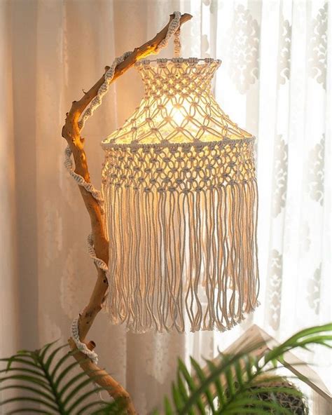 Macrame Lampshade Home Decor Boho Bedroom Lamp Handmade White Cotton