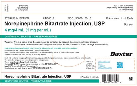 Dailymed Norepinephrine Bitartrate Injection