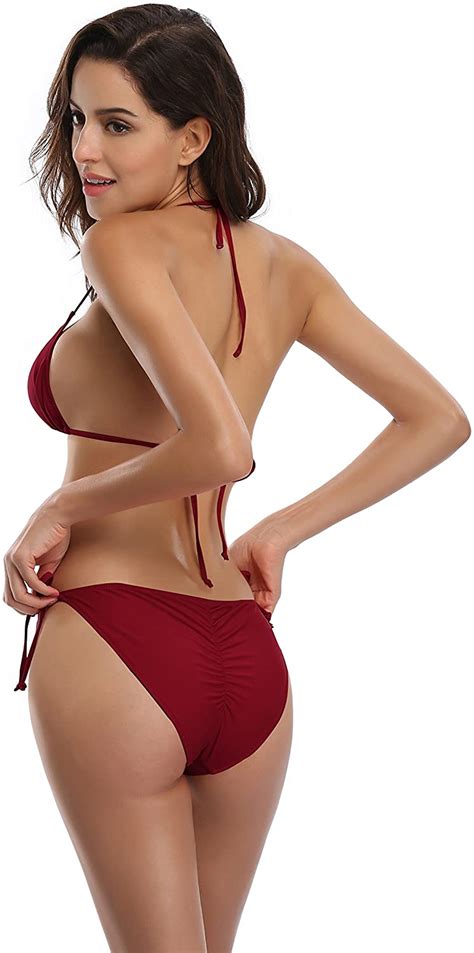 shekini women s tie side bottom padded top triangle bikini wine red size small 783057460743 ebay