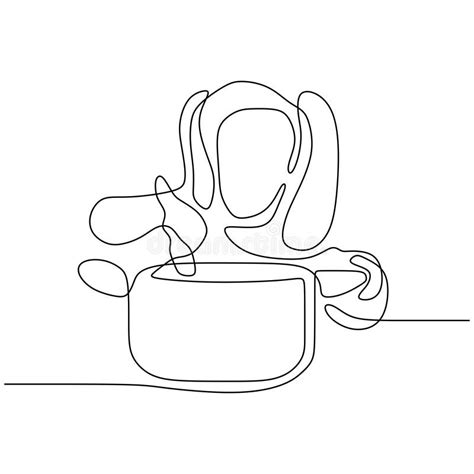 Girl Cooking Food Continuous One Line Drawing Vector Illustration