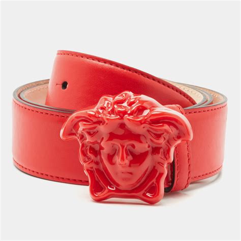 Versace Red Leather Medussa Head Belt 90cm Versace The Luxury Closet