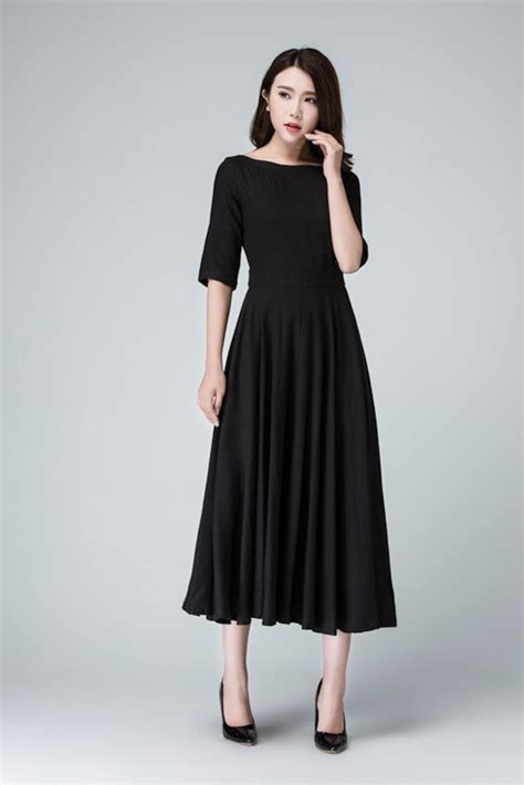 Black Linen Dress Womens Dresses Black Dress Women Long Etsy