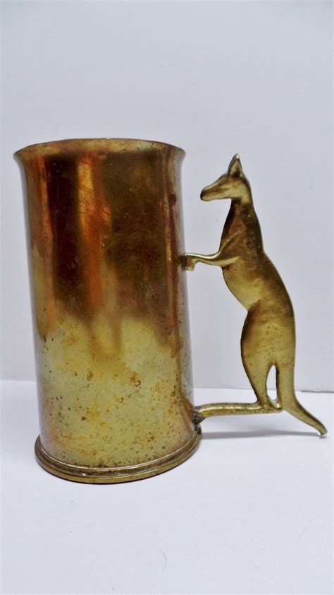 Vintage Wwii Trench Art Beer Stein Mug Australian Kangaroo Handle Shell