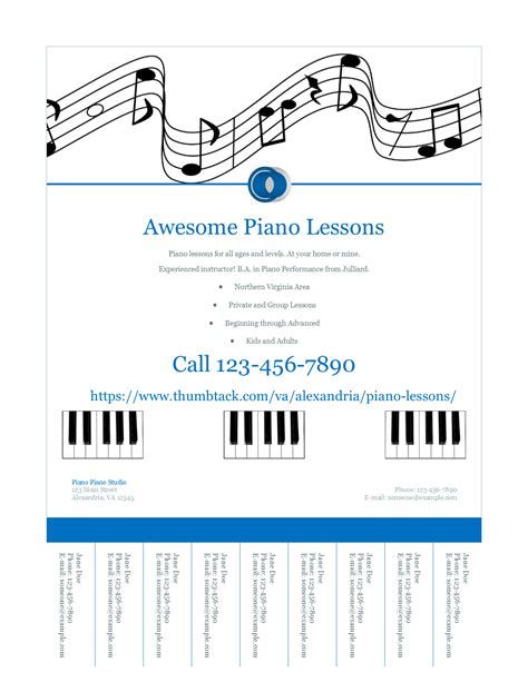 Whether you teach piano or ukulele, advertise your business with music lessons flyers providing the 411 on what you bring to the table. Free Template - Tear Off Flyer | Piano teacher, Piano studio, Piano lessons