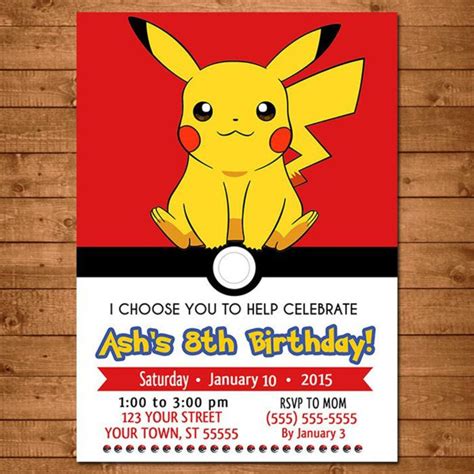 Birthday Stunning Pokemon Pikachu Birthday Party Invitation Pokemon