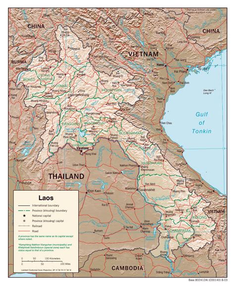 Large Political And Administrative Map Of Laos With Relief Roads