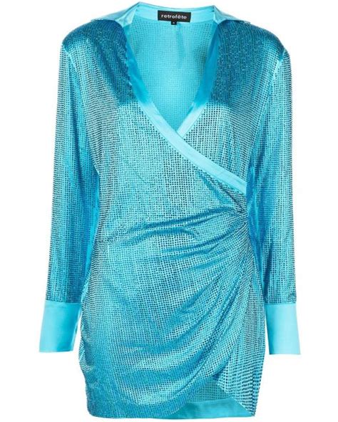 Retroféte Brynlee Crystal Embellished Wrap Dress In Blue Lyst Canada