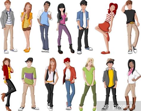 Fotomural El Grupo De Personas De Dibujos Animados De Moda Joven