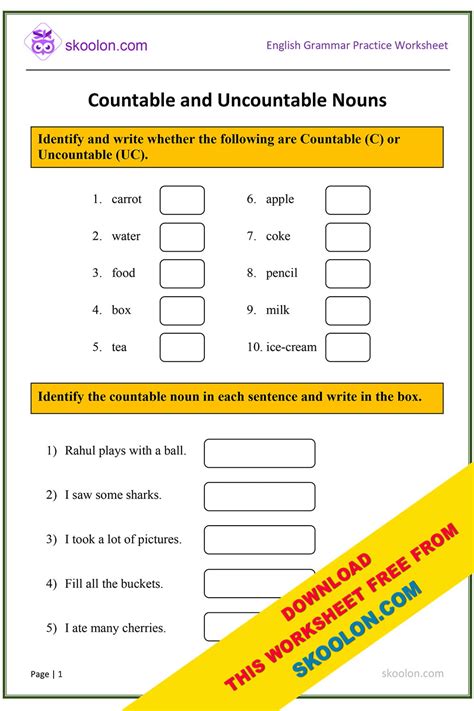 Countable Nouns Worksheet