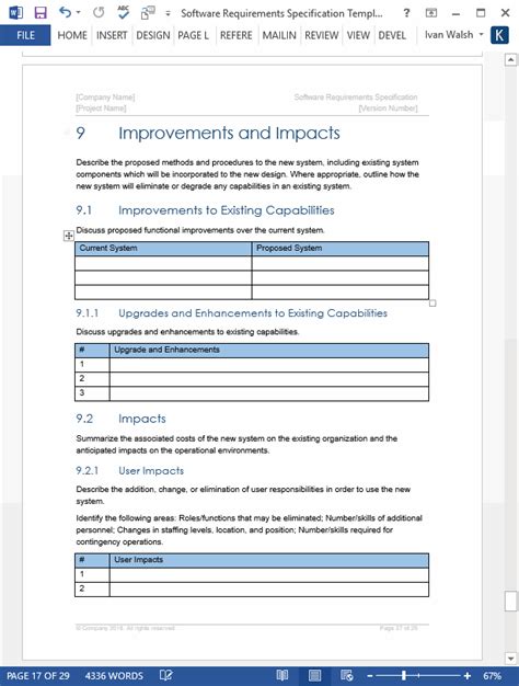 software requirements specification template ms word excel 53418 hot