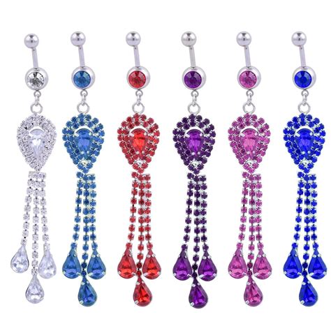 Aliexpress Buy Fashion Crystal Tassel Belly Button Ring Dangle