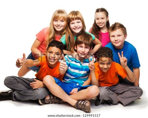 Group Happy Smiling Kids Sitting Together Stock Photo Edit Now 129991517