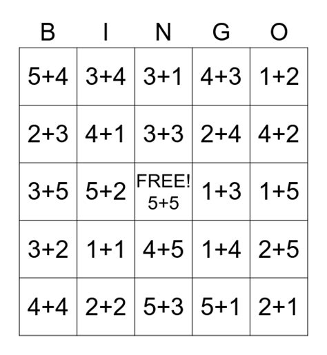 Addition Bingo Within 10 Bingo Card