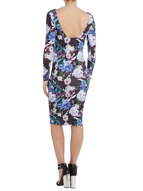 lipsy floral print long sleeve bodycon dress lyst