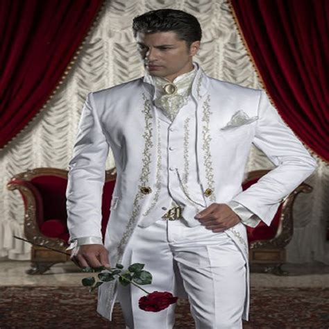 White Satin Italian Suit With Tonal Embroidery Groom Tuxedos Groomsman