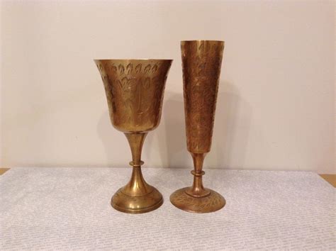 Collection Of Vintage Brass Cup Goblets Made In India Engraved