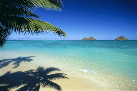 Hawaii Oahu Lanikai Beach With Calm Turquoise Water Mokulua Islands