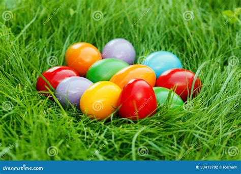 Colorful Easter Eggs On The Green Grass Stock Photo Image Of Grass
