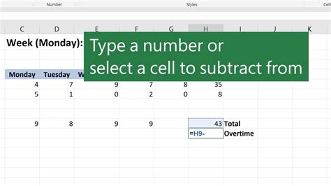 Subtraction In Microsoft Excel Youtube
