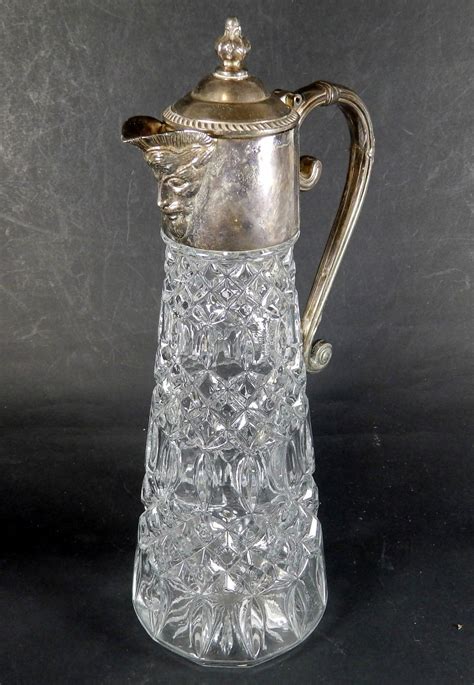 Glass Wine Decanter With Silver Plate Lid Handle And Spout Glass Wine Decanter Wine Decanter