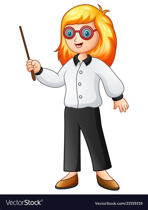 Female Teacher Holding A Pointing Stick Royalty Free Vector