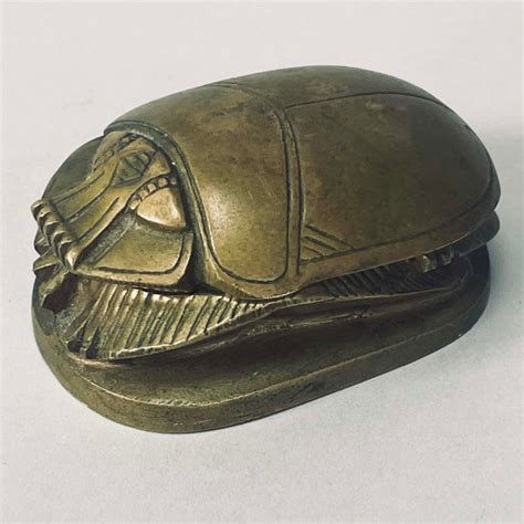Vintage Brass Egyptian Revival Scarab Hinged Box Paperweight Hieroglyphic Patina Chairish