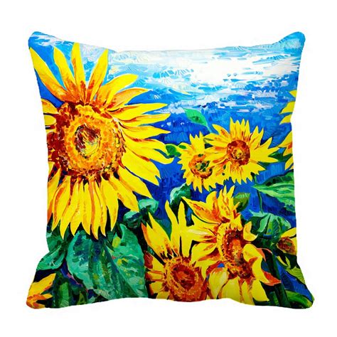 Ykcg Original Oil Painting Yellow Sunflowers Pillowcase Pillow Cushion