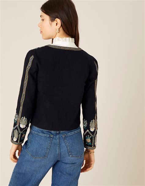 Embroidered Cropped Jacket With Organic Cotton Black Casualwear