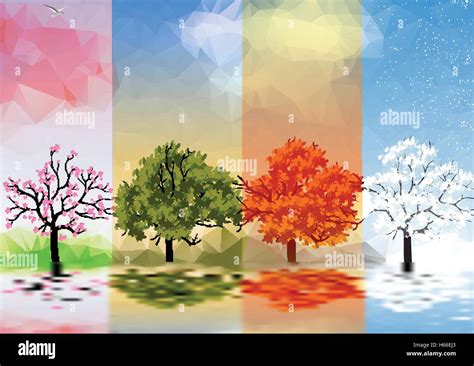 Four Seasons Banners With Trees Vector Illustration Stock Vector