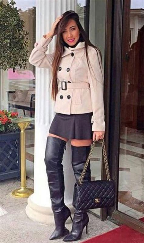 belted jacket black miniskirt and thigh boots outfit highheelboots thigh boots outfit tight