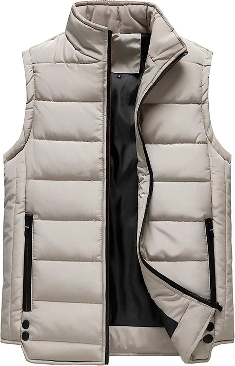 Mens Vests Outerwear Puff Vest Quilted Jacket Warm Winter Vests Khaki