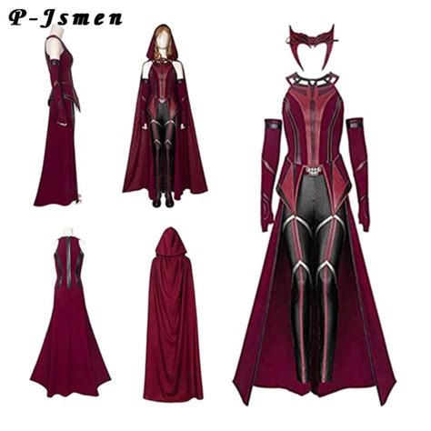 P Jsmen Female Wanda Maximoff Cosplay Costume Scarlet Witch Headwear Cloak And Pants Full Set