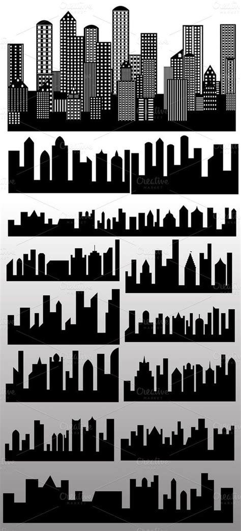 Skylines Buildings Silhouettes Vecto ~ Illustrations on Creative Market