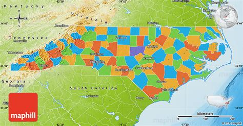 Geographical Map Of North Carolina And North Carolina