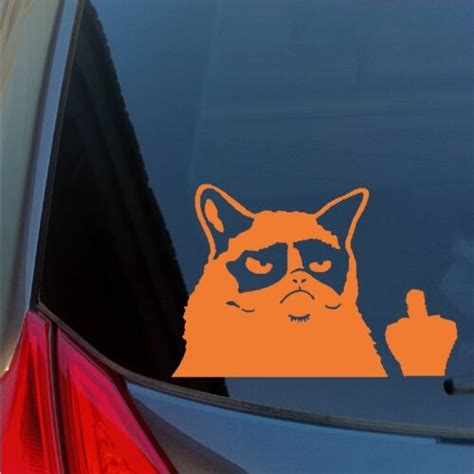 Grumpy Cat Middle Finger Vinyl Sticker Decal Flipping Off Meme Car